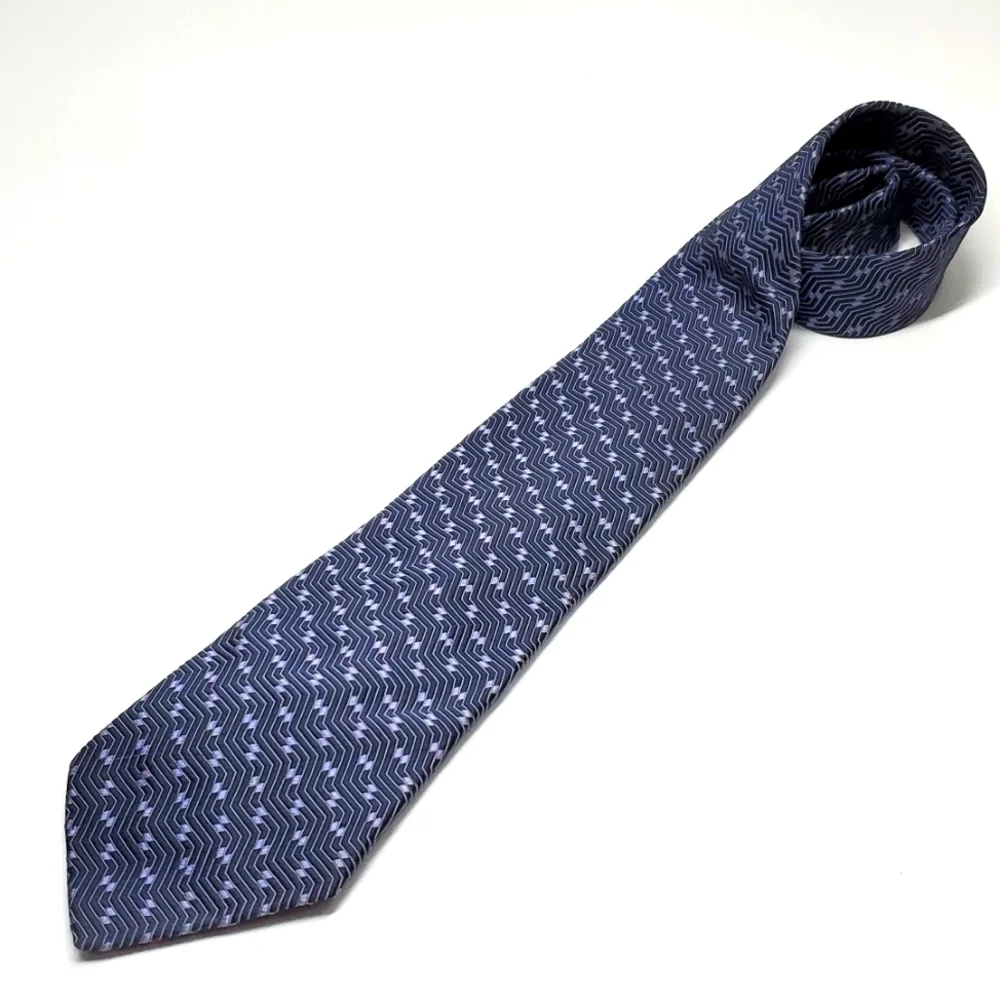 Nautica Silk Geometric Lines Blue Gray Tie EUC